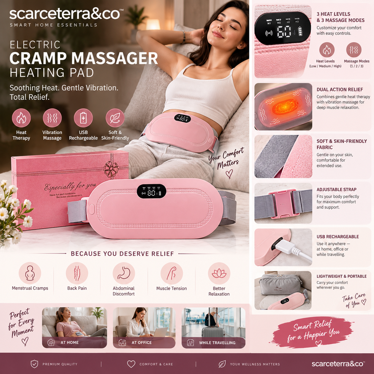 Cramp Massager — Electric Menstrual Pain Relief Heating Pad
