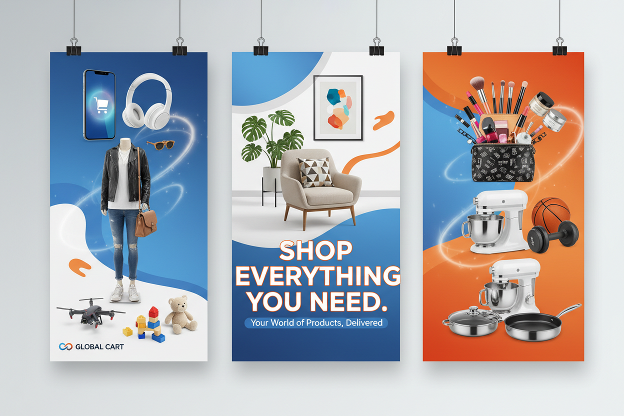 generate a poster for dropshiping website where we sale all catogories products