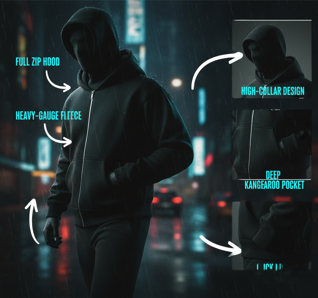 Ninja Masked Cyberpunk Hoodie Black Zipper